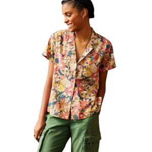 Pilcro Anthropologie Floral Button Up Short Sleeve Shirt Women's Size M